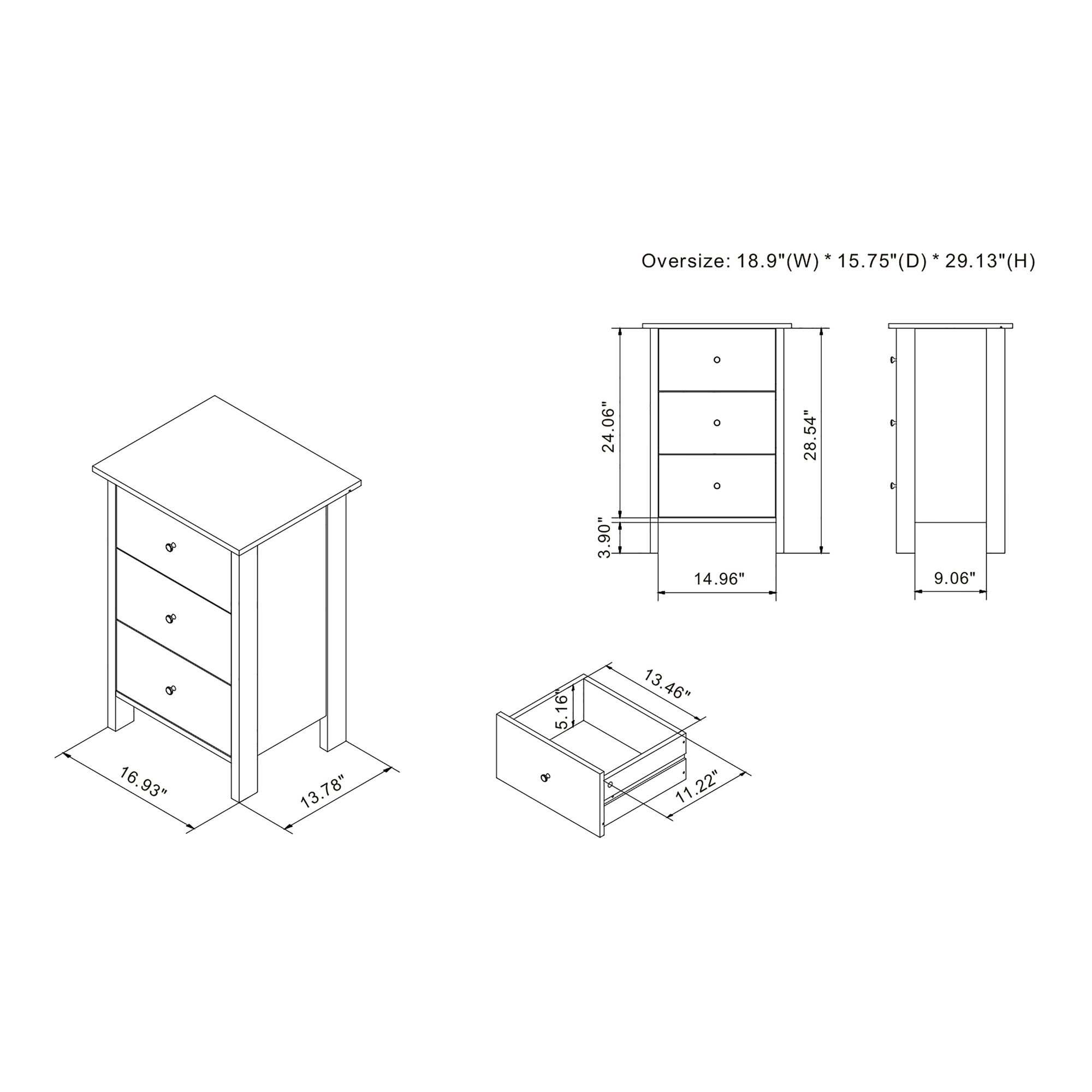 Daena 19" Wide Distressed Walnut Wood 3-Drawer Nightstand