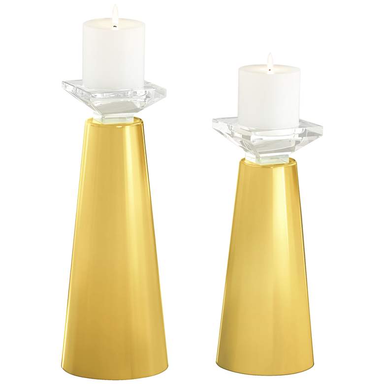 Daffodil Yellow Meghan Glass Candle Holders Set of 2