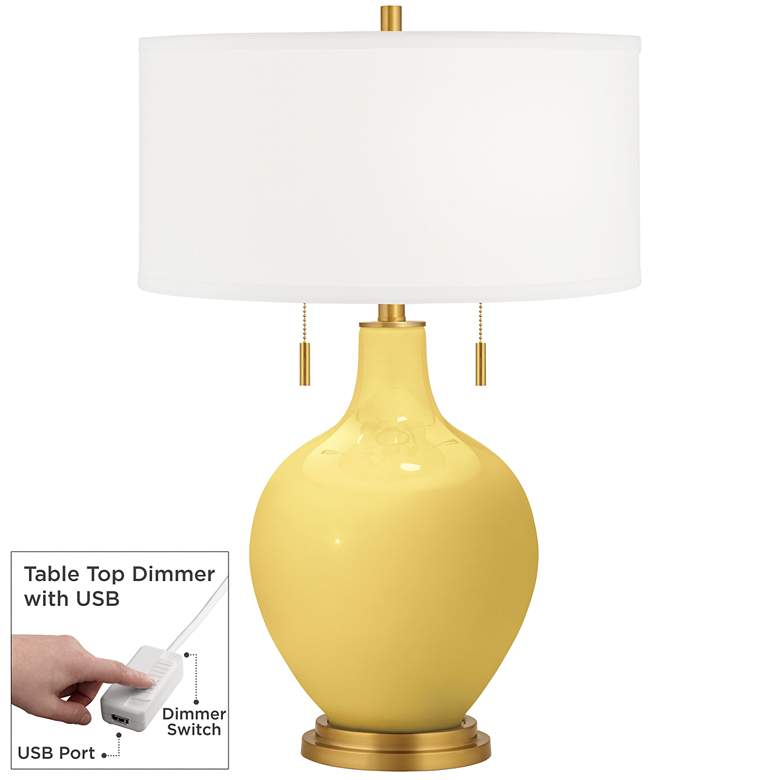 Image 1 Daffodil Yellow Toby Brass Accents Table Lamp with USB Dimmer