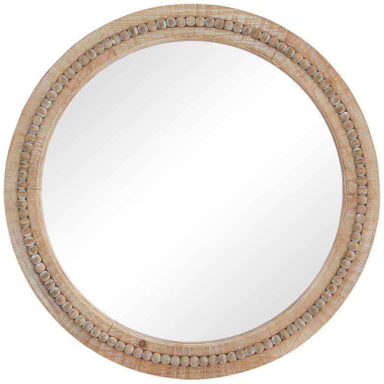 Image 2 Daga Matte Brown Wood with Beaded 28 inch Round Wall Mirror