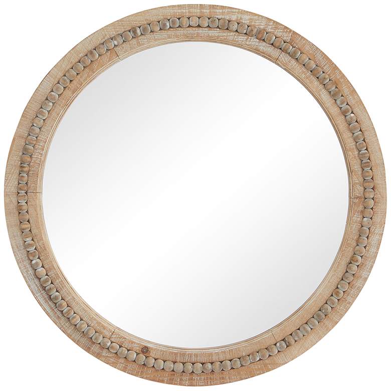 Image 2 Daga Matte Brown Wood with Beaded 28" Round Wall Mirror