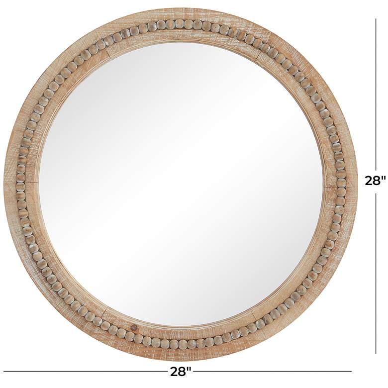 Image 6 Daga Matte Brown Wood with Beaded 28 inch Round Wall Mirror more views