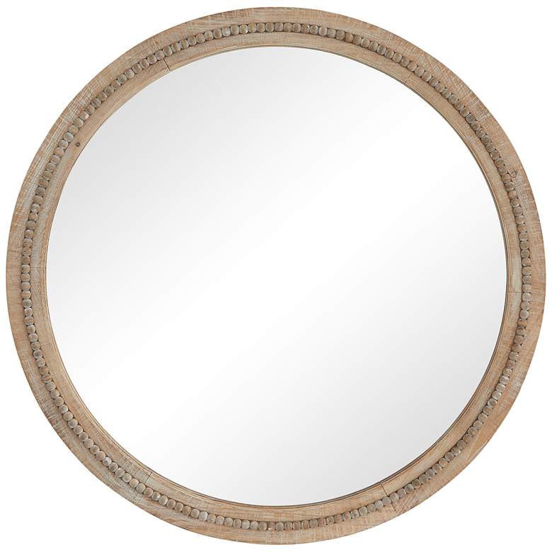 Image 1 Daga Matte Brown Wood with Beaded 44 inch Round Wall Mirror