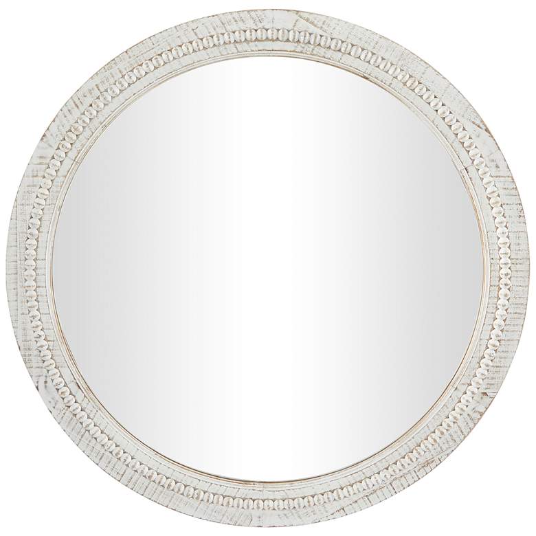 Image 2 Daga White-Washed Wood with Beaded 36 inch Round Wall Mirror