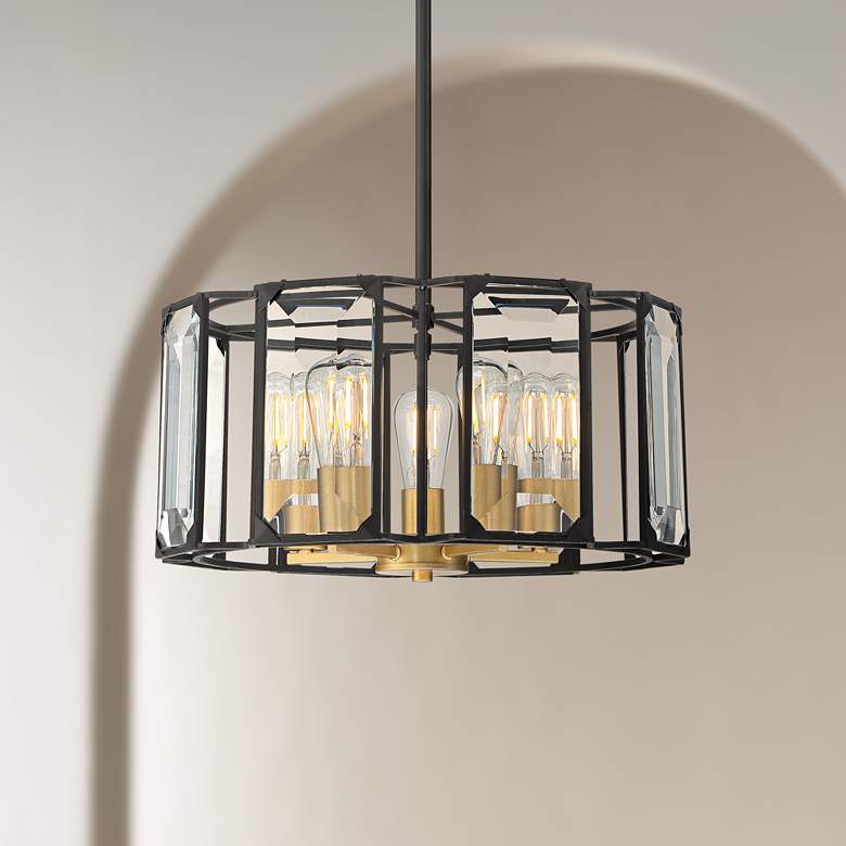Image 1 Dagny 18 1/2"W Black and Gold 5-Light LED Crystal Pendant
