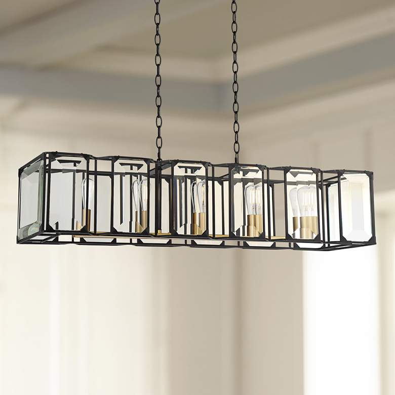 Image 1 Dagny 40 inchW Black and Gold LED Kitchen Island Light Pendant