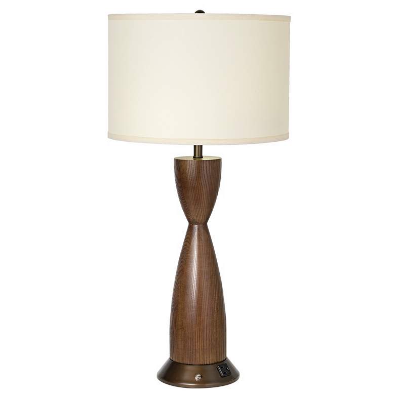 Image 1 Dagny Chocolate Brown Wood Table Lamp with Outlet