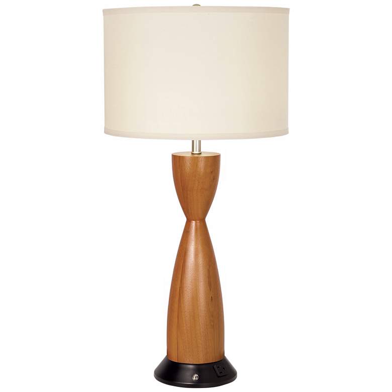 Image 1 Dagny Garden Blossom Cherry Wood Table Lamp with Outlet