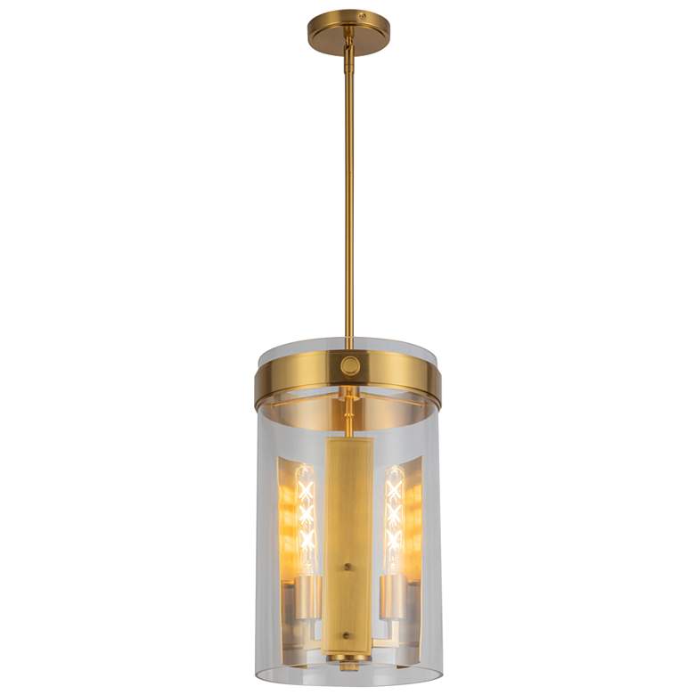 Image 1 Dahlia 10.25" Wide 3-Light Brushed Brass Pendant w/ Clear Shade