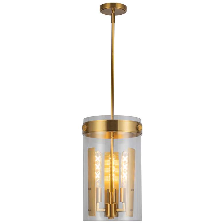 Image 2 Dahlia 10.25" Wide 3-Light Brushed Brass Pendant w/ Clear Shade more views