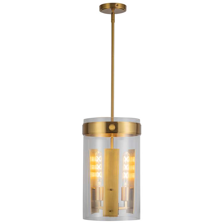 Image 3 Dahlia 10.25" Wide 3-Light Brushed Brass Pendant w/ Clear Shade more views