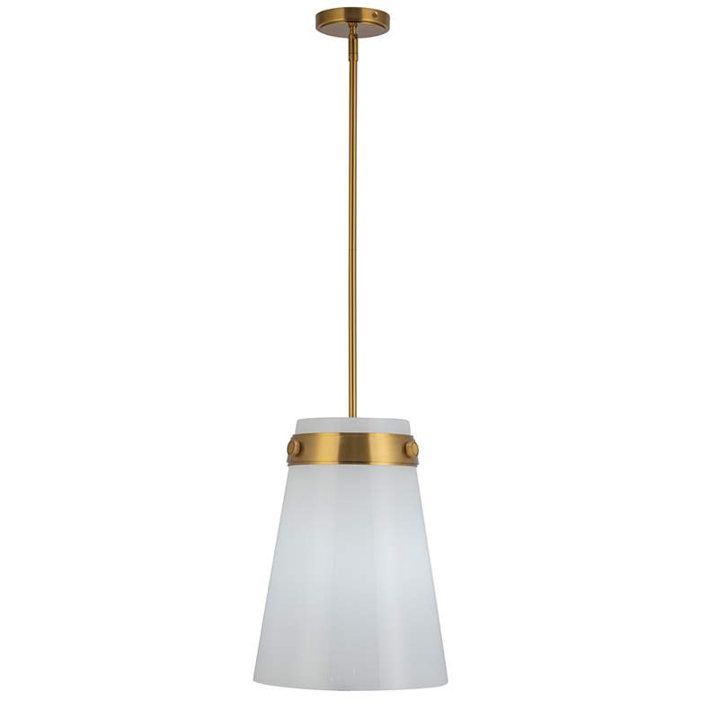 Image 1 Dahlia 12" Wide Brushed Brass Pendant w/ White Shade
