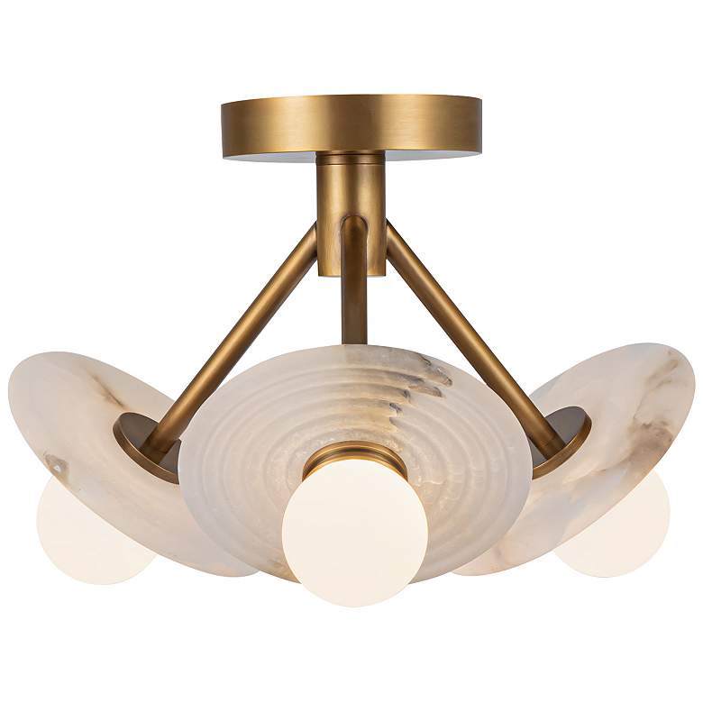 Image 1 Dahlia 13" Wide Vintage Brass 3-Light LED Ceiling Light
