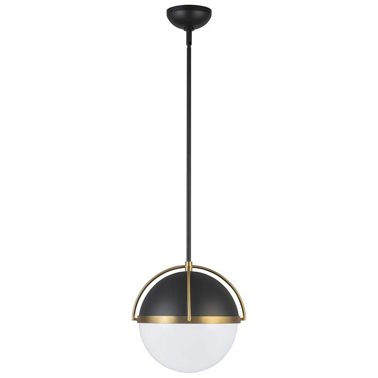 Image 1 Dahlia 15.4"W Semi-matte Black, Brushed Brass Pendant w/ White Shade