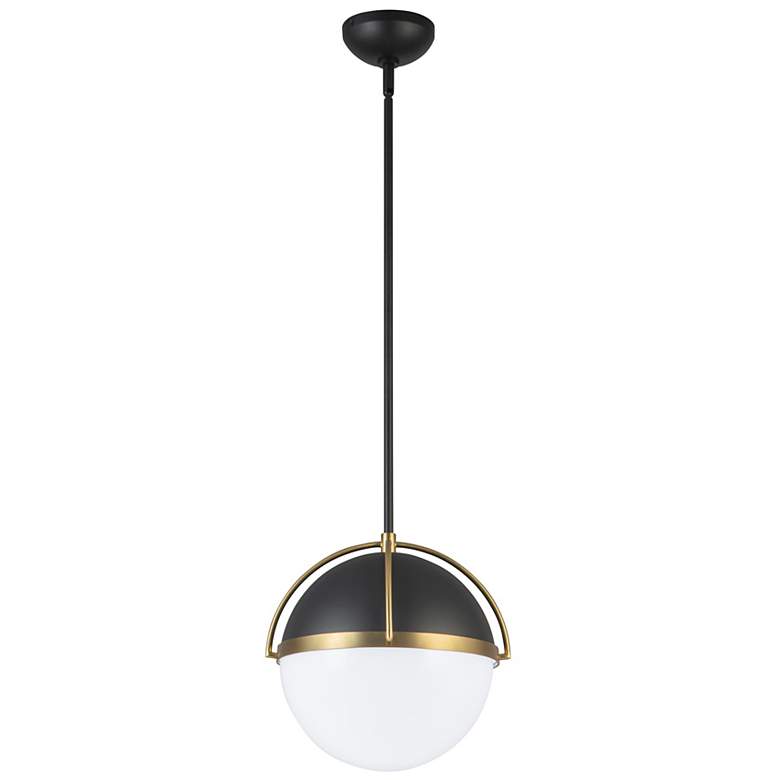 Image 2 Dahlia 15.4"W Semi-matte Black, Brushed Brass Pendant w/ White Shade more views