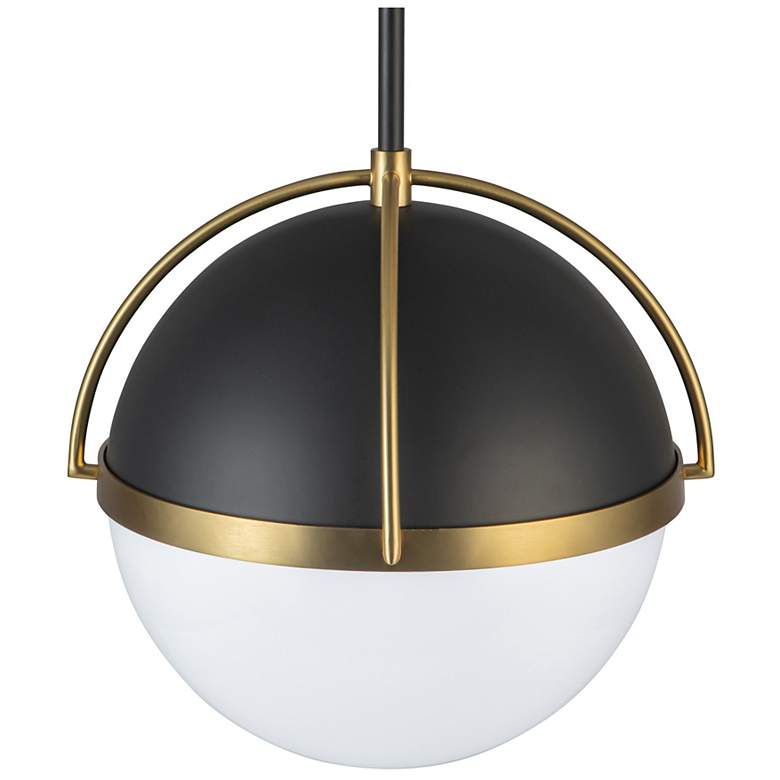 Image 3 Dahlia 15.4"W Semi-matte Black, Brushed Brass Pendant w/ White Shade more views