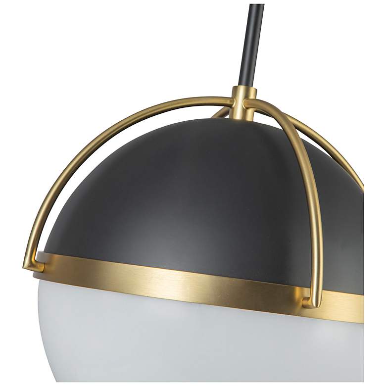 Image 5 Dahlia 15.4"W Semi-matte Black, Brushed Brass Pendant w/ White Shade more views
