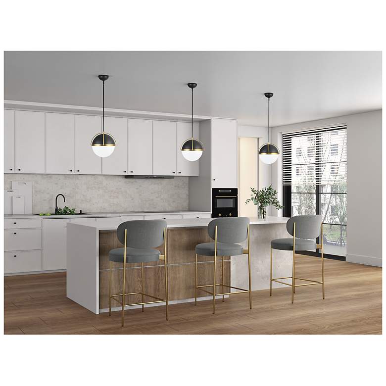 Image 6 Dahlia 15.4"W Semi-matte Black, Brushed Brass Pendant w/ White Shade more views
