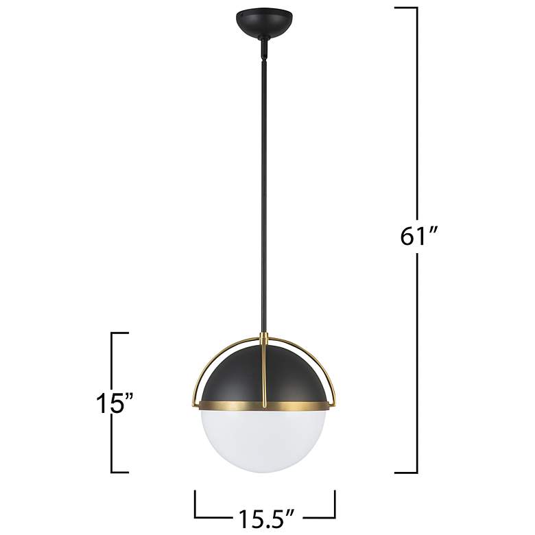 Image 7 Dahlia 15.4"W Semi-matte Black, Brushed Brass Pendant w/ White Shade more views