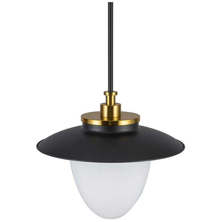 Image 3 Dahlia 15" Wide Black Brass Pendant w/ Opal White Shade more views