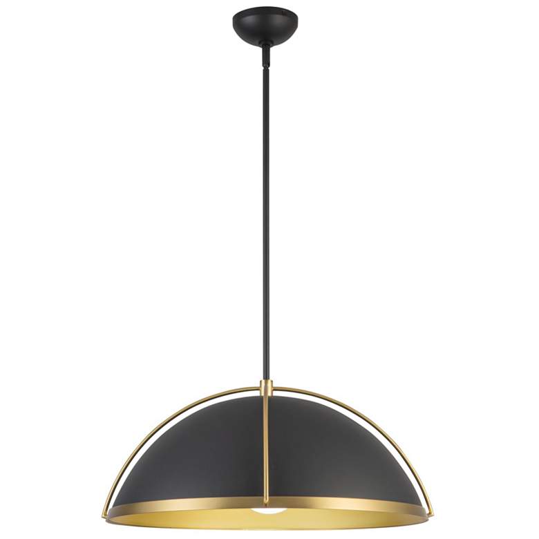 Image 1 Dahlia 17.62"W Matte Black, Brass Pendant w/ Semi-matte Black Shade