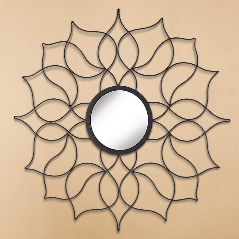 Image 1 Dahlia 22" Round Metal Openwork Wall Mirror