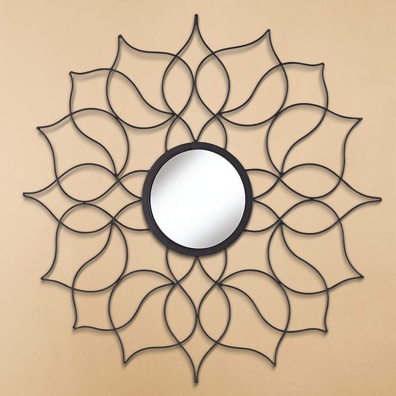 Image 1 Dahlia 22 inch Round Metal Openwork Wall Mirror