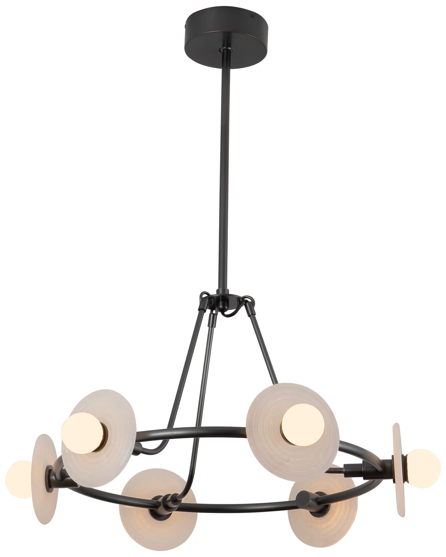 Dahlia 28-in Urban Bronze LED Chandelier w/ Alabaster Plates and Opal Glass