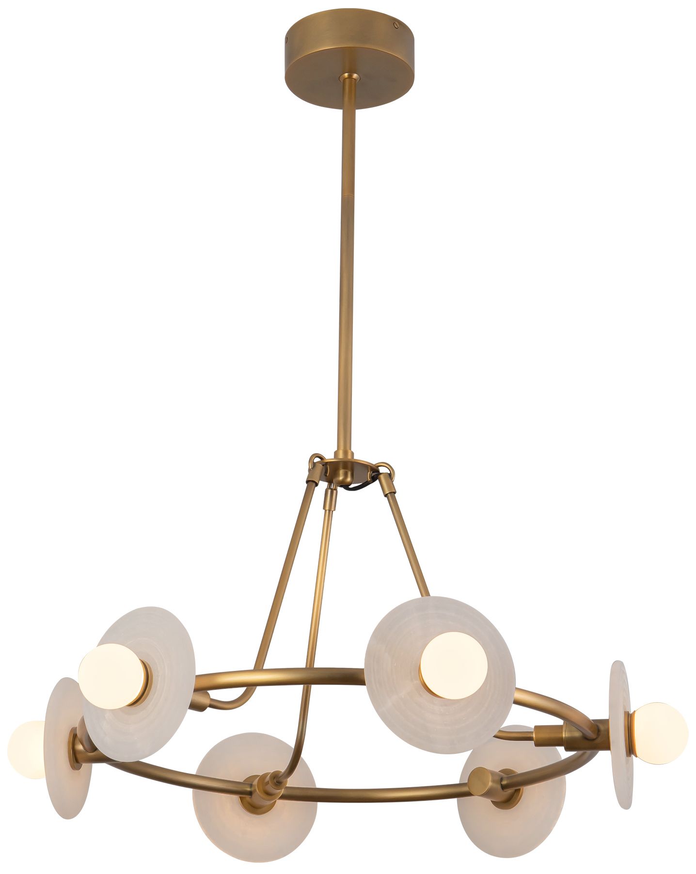 Dahlia 28-in Vintage Brass LED Chandelier Alabaster Plates and Opal Glass