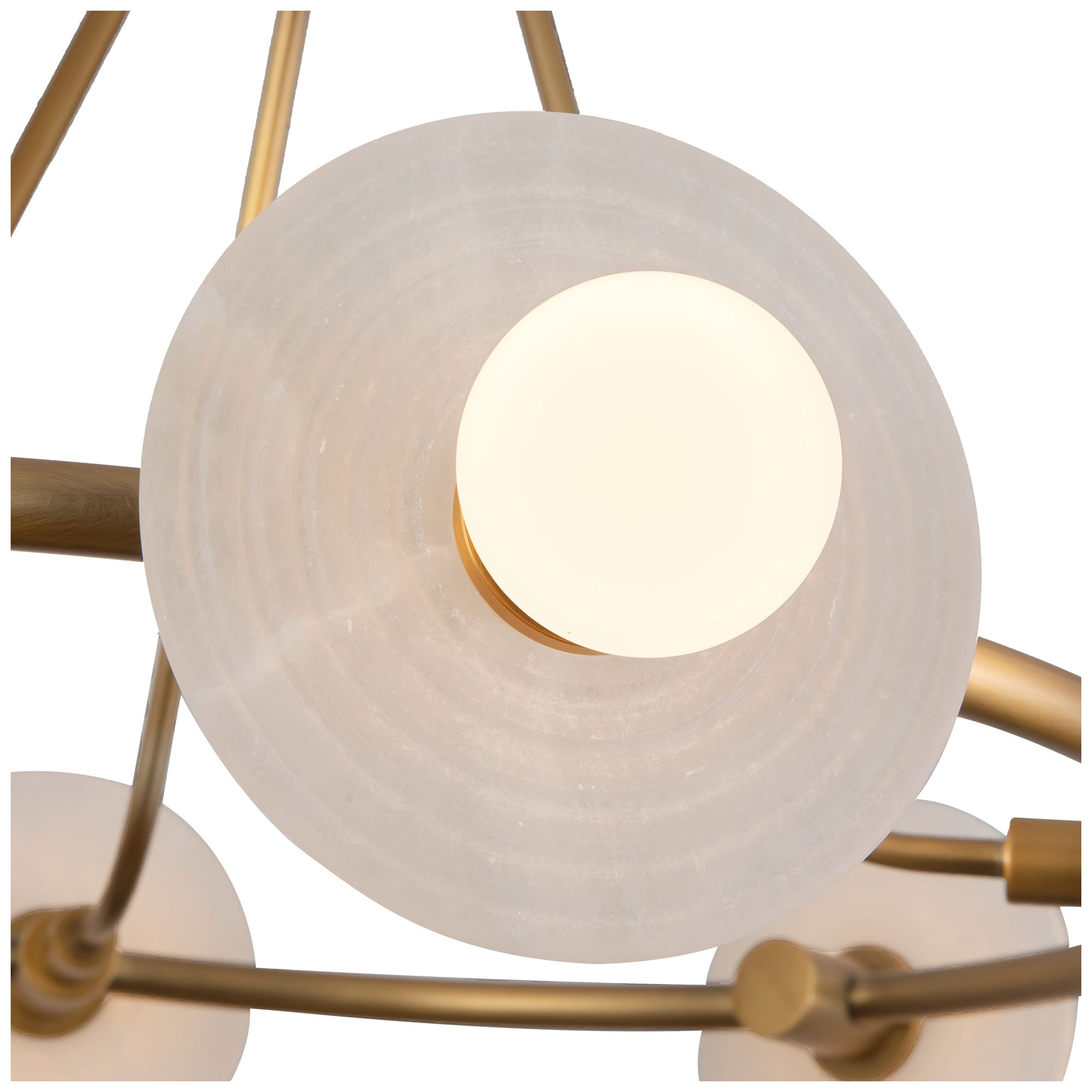 Image 3 Dahlia 28-in Vintage Brass LED Chandelier Alabaster Plates and Opal Glass more views