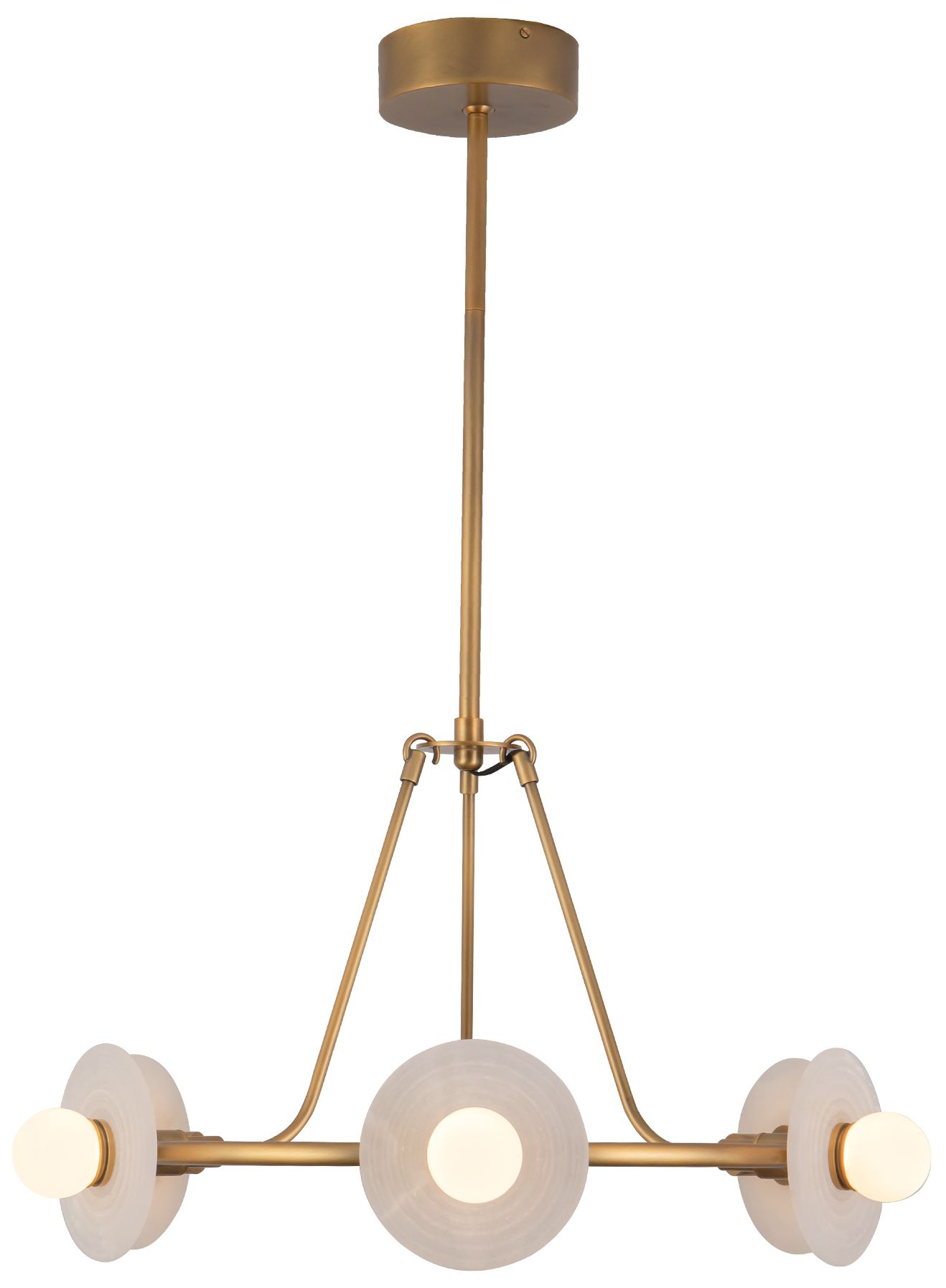Image 6 Dahlia 28-in Vintage Brass LED Chandelier Alabaster Plates and Opal Glass more views