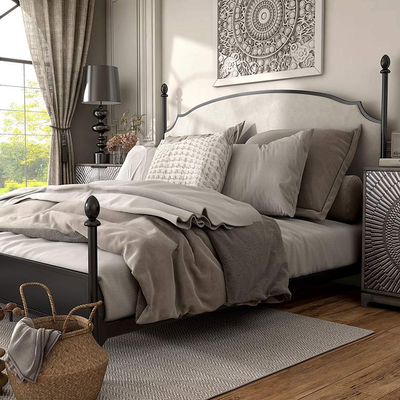 Image 6 Dahlia Black Metal White Fabric King Four Poster Panel Bed more views