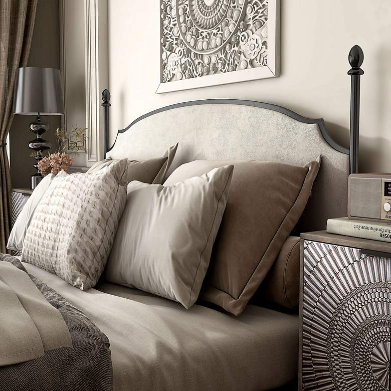 Image 7 Dahlia Black Metal White Fabric King Four Poster Panel Bed more views