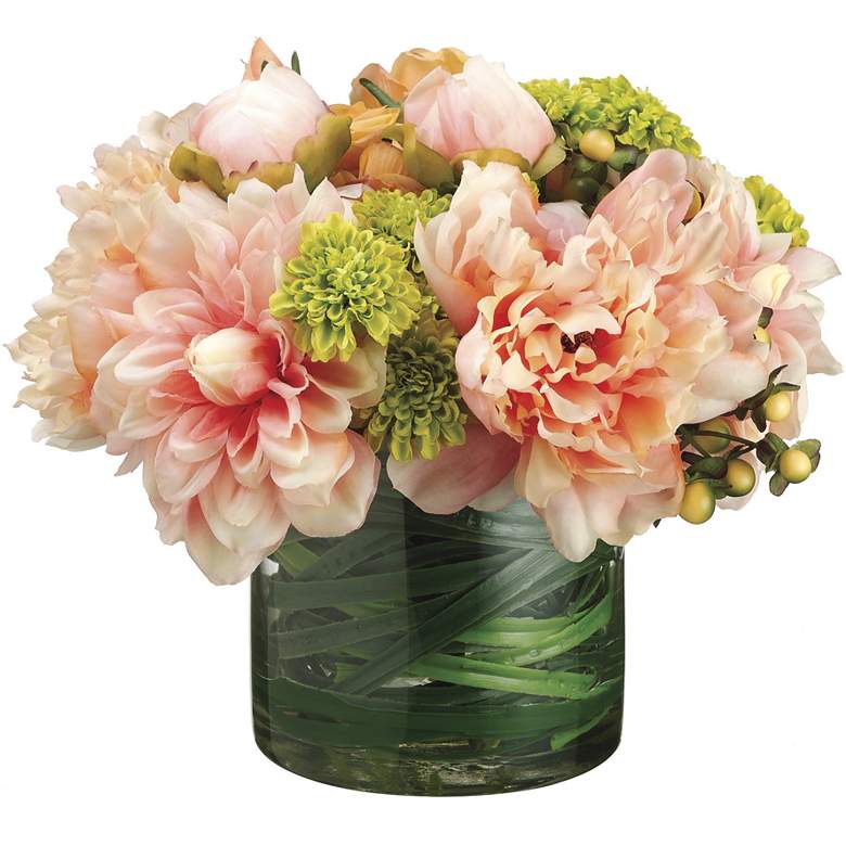 Image 1 Dahlia, Peony and Rose 11 inch Wide Faux Flowers in Vase