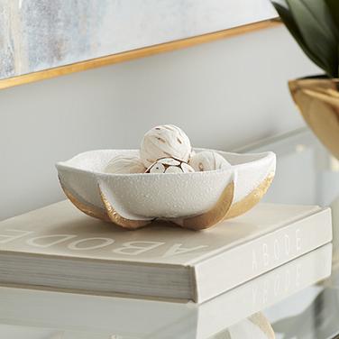 Dahlia Studios Adelaide 7" White and Gold Ceramic Round Fruit Bowl