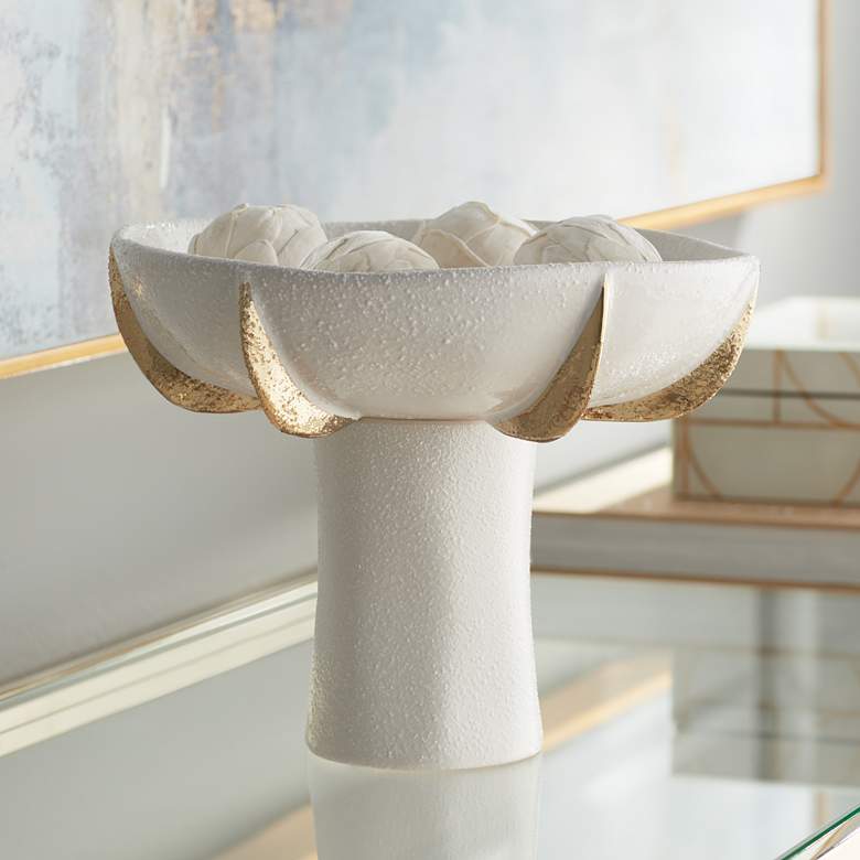 Image 2 Dahlia Studios Adelaide 9 3/4" White and Gold Ceramic Pedestal Bowl
