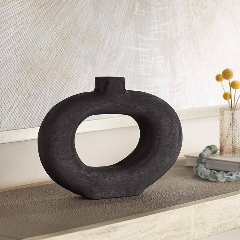 Image 2 Dahlia Studios Amaranth 12 1/4" Matte Black Wood Decorative Round Vase