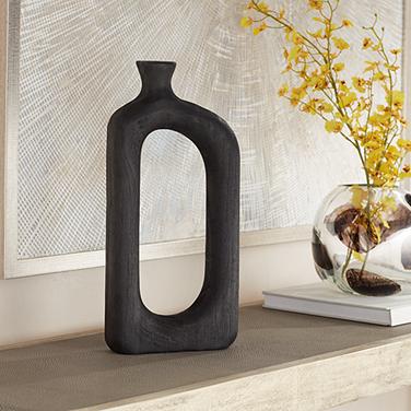 Dahlia Studios Amaranth 15 3/4" High Black Wood Modern Decorative Vase