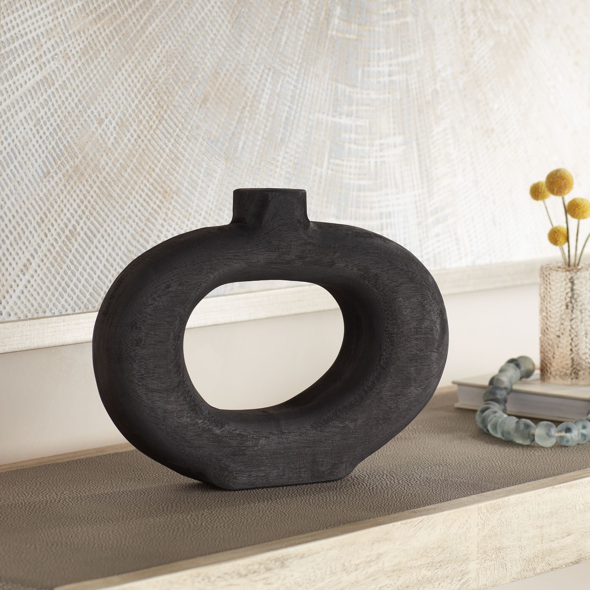 Dahlia Studios Amaranth Black Wood 2-Piece Decorative Vase Set