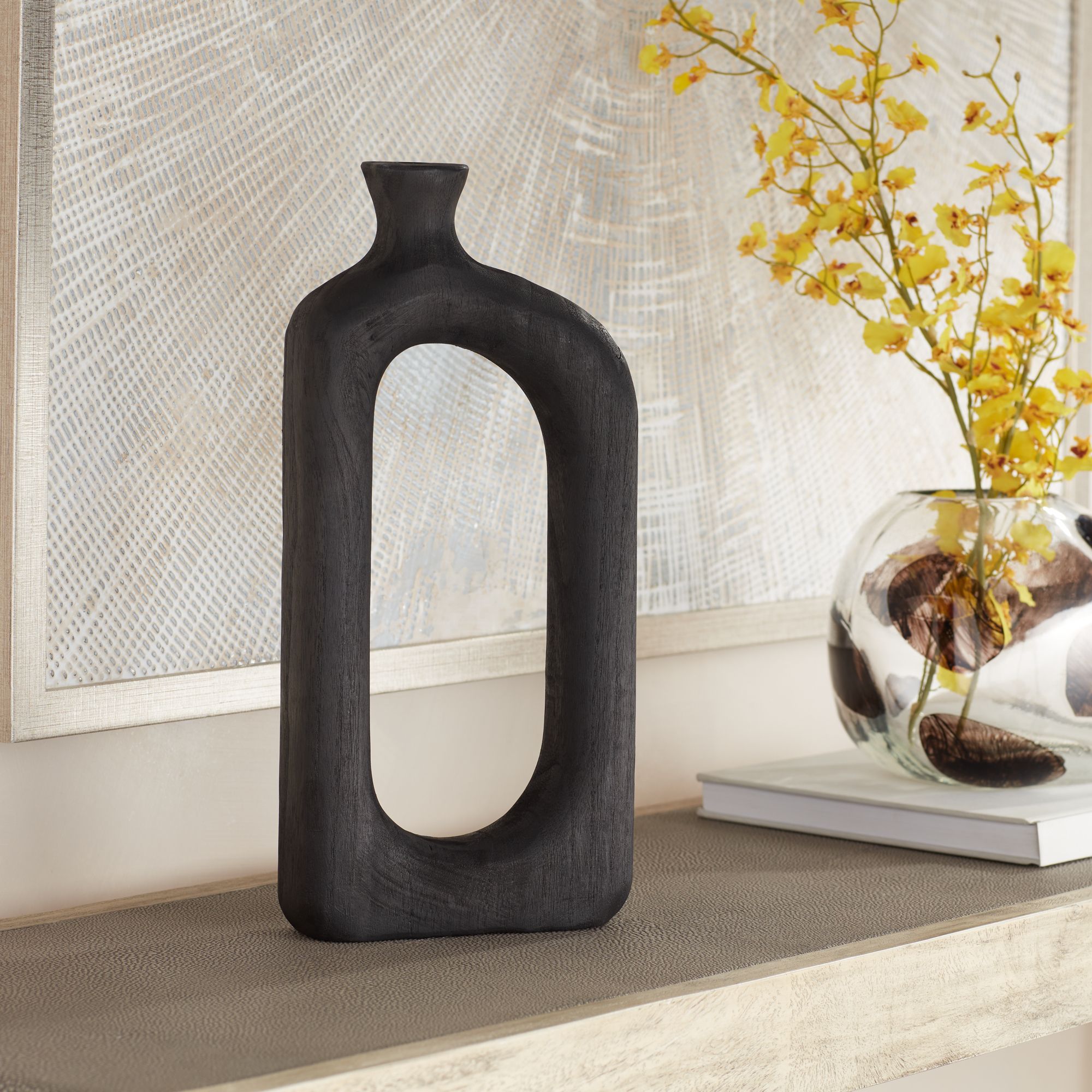Dahlia Studios Amaranth Black Wood 2-Piece Decorative Vase Set