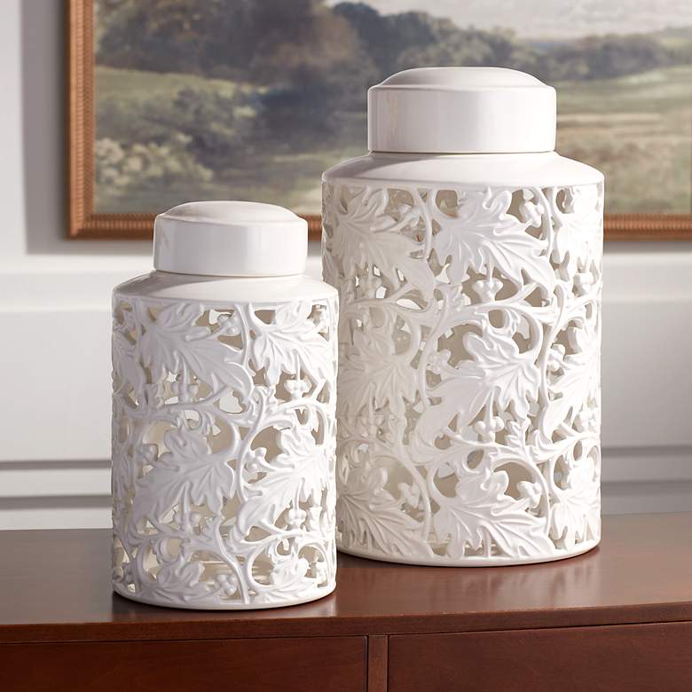 Image 1 Dahlia Studios Angelique White Ceramic Jars Set of 2