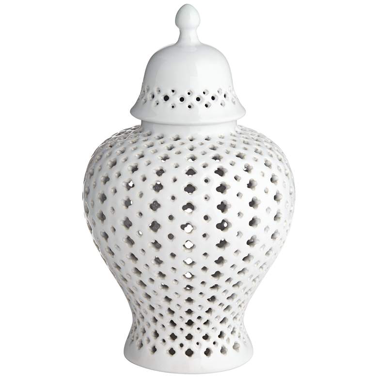 Image 3 Dahlia Studios Auten 10 1/2" Glossy White Stoneware Urn Jar with Lid