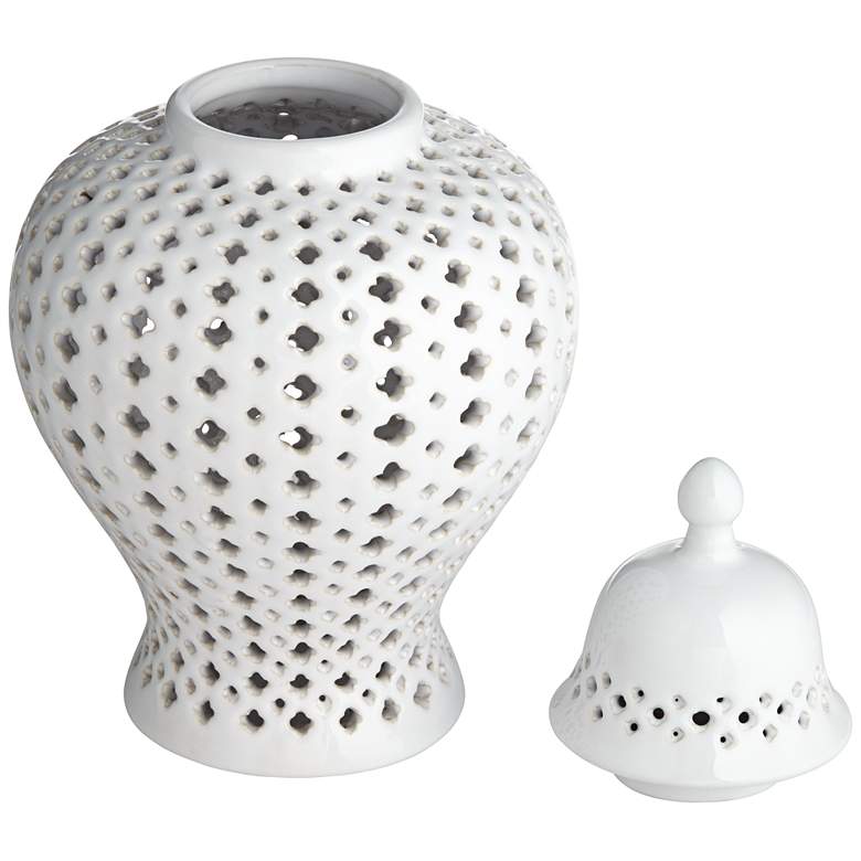 Image 6 Dahlia Studios Auten 10 1/2" Glossy White Stoneware Urn Jar with Lid more views