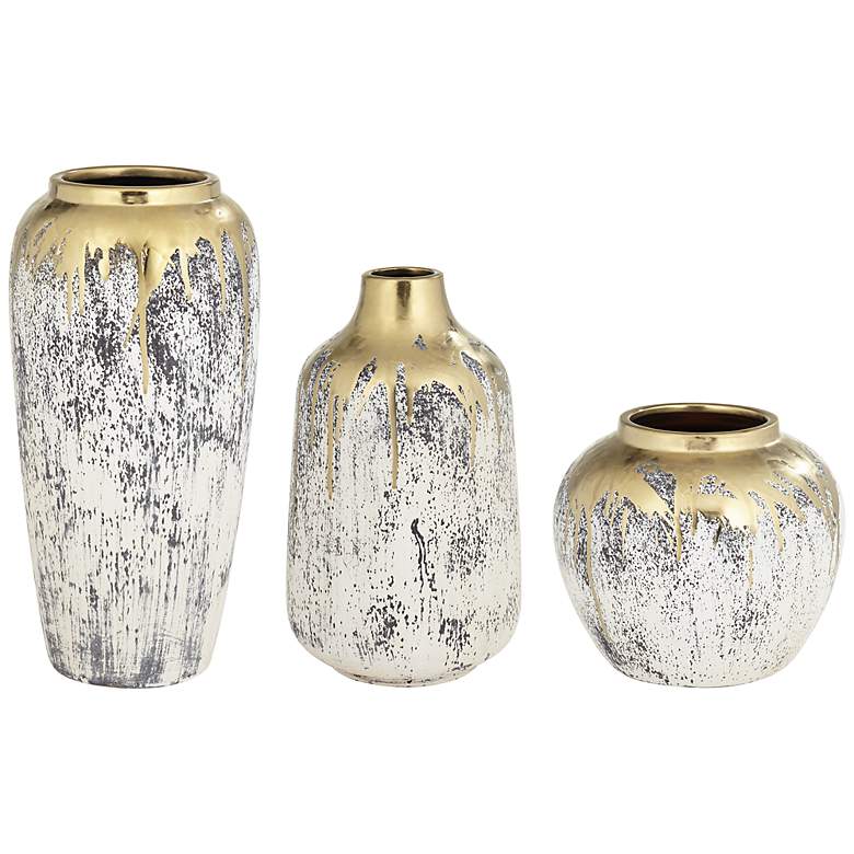 Image 2 Dahlia Studios Blythe Matte Gold and Gray 3-Piece Decorative Vase Set