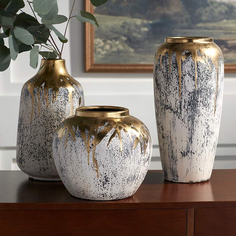 Image 1 Dahlia Studios Blythe Matte Gold and Gray 3-Piece Decorative Vase Set