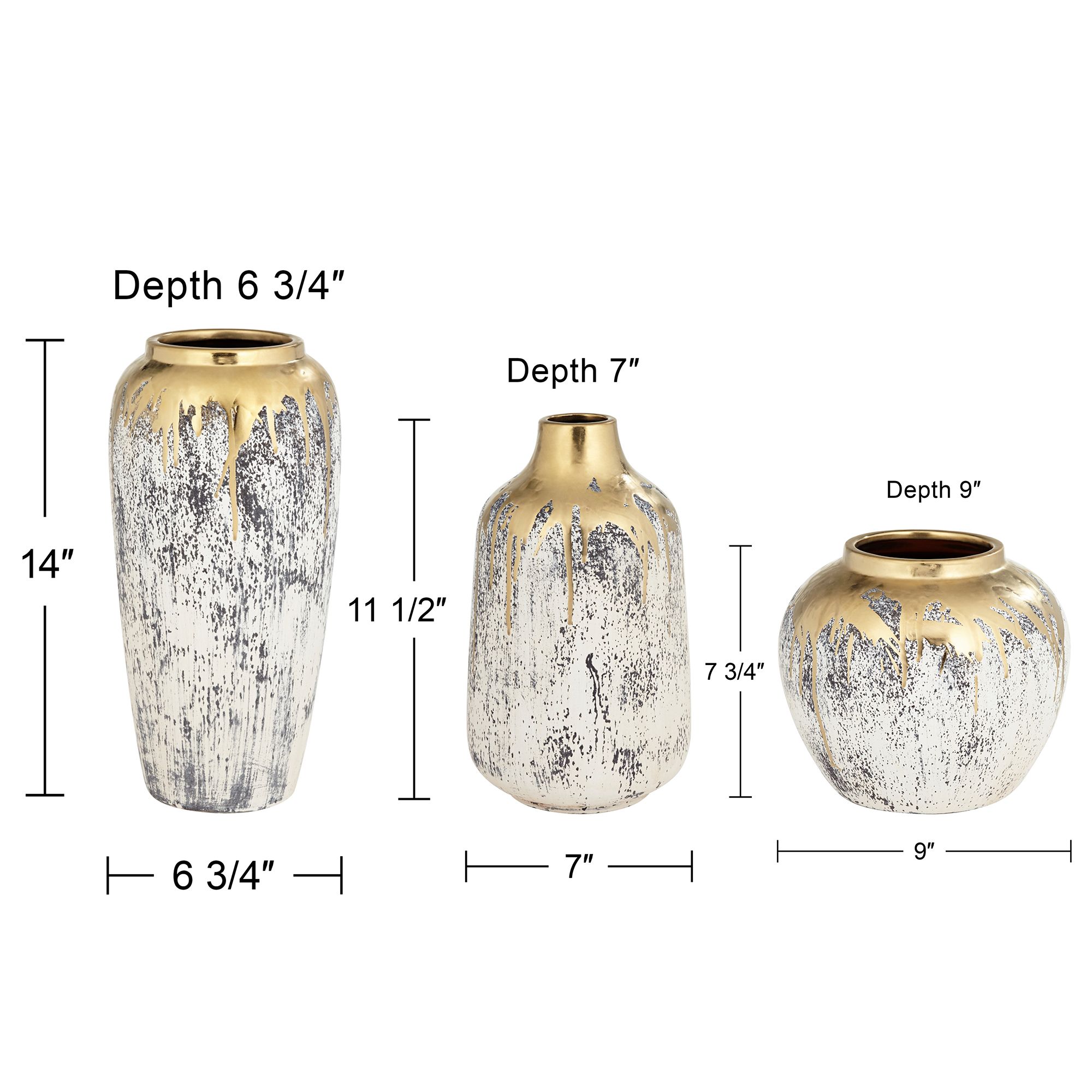 Dahlia Studios Blythe Matte Gold and Gray 3-Piece Decorative Vase Set