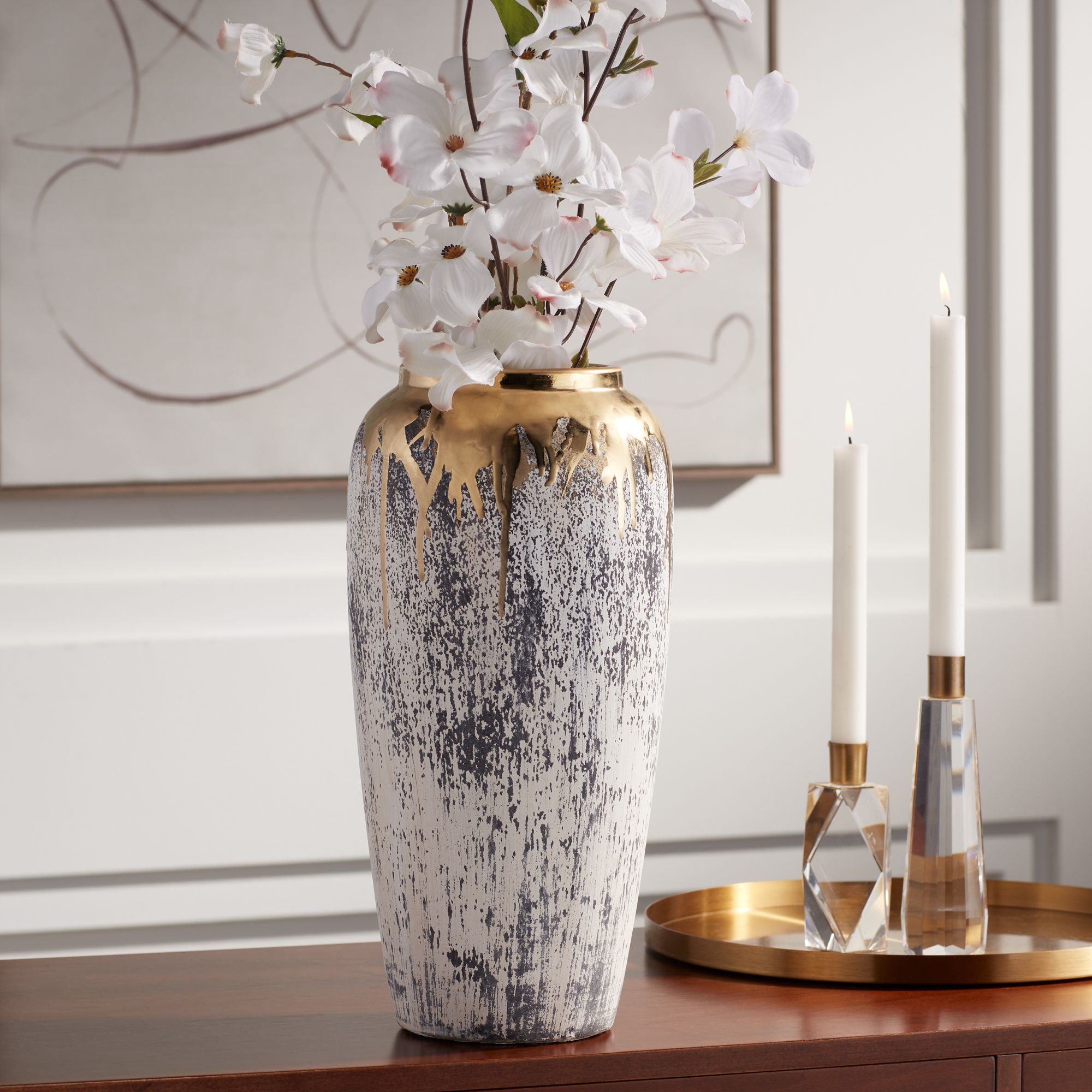 Dahlia Studios Blythe Matte Gold and Gray 3-Piece Decorative Vase Set