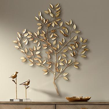 Dahlia Studios Dolma Gold Leaves 36" High Iron Wall Art