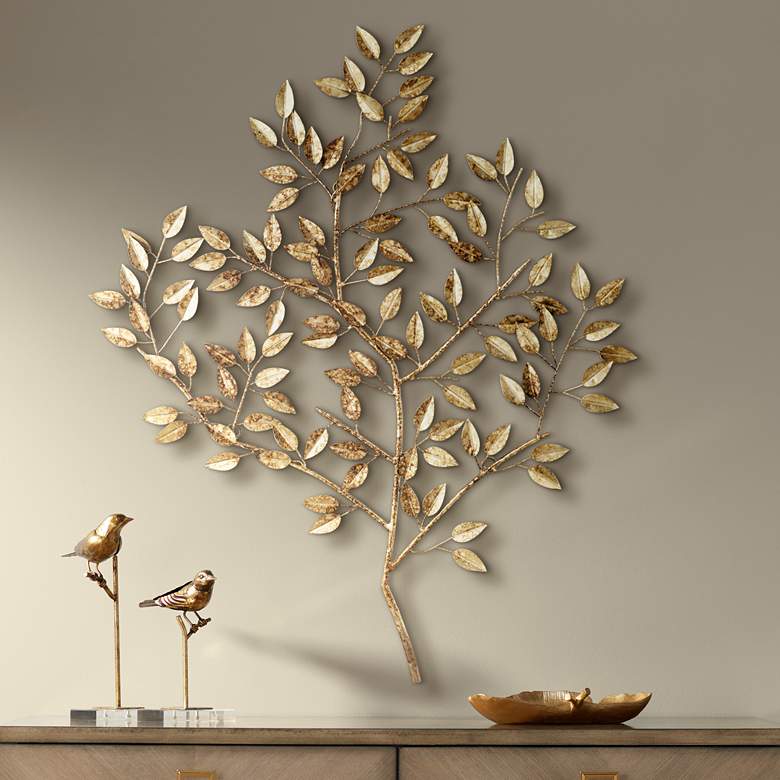 Image 1 Dahlia Studios Dolma Gold Leaves 36" High Iron Wall Art