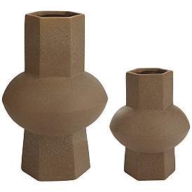 Image2 of Dahlia Studios Emery Brown Ceramic Hexagonal Vases Set of 2